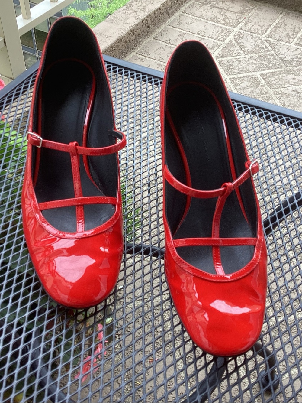 KHAITE Red Patent Mary Jane Heels with T-Strap